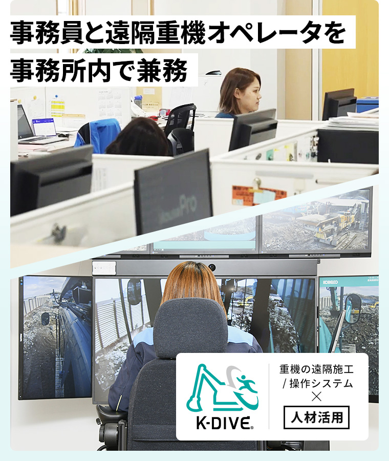 事務員と遠隔重機オペレータを事務所内で兼務